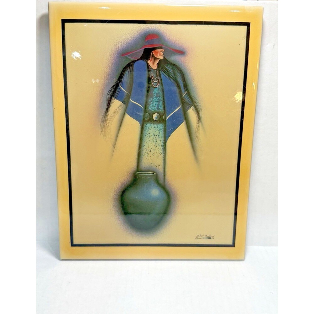 Robert Redbird Jr Water Woman Acrylic Wood Art Native American Painting Signed